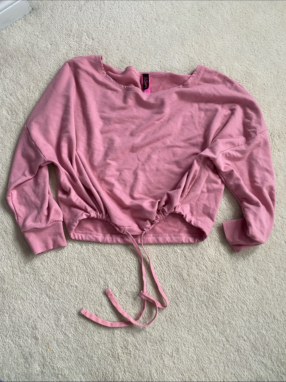 La Senza Pink Cropped Drawstring Sweatshirt